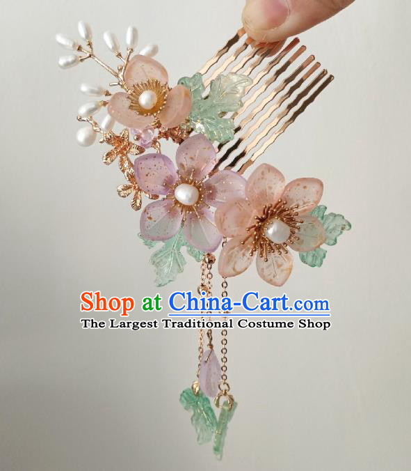 China Ancient Princess Pearls Hair Comb Traditional Hanfu Hair Accessories