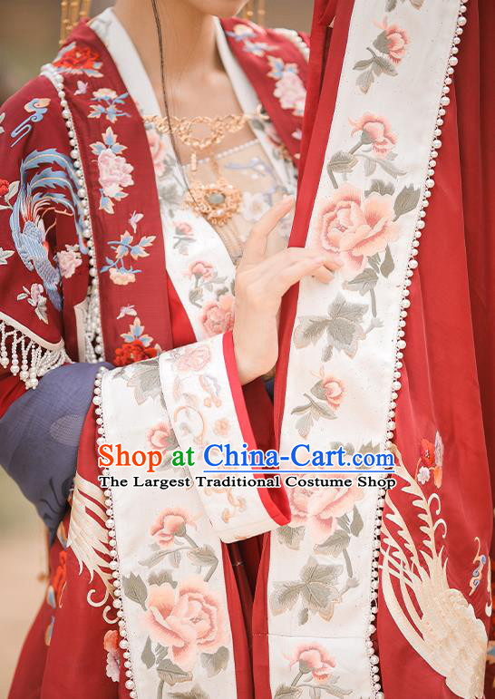 Traditional China Song Dynasty Wedding Historical Clothing Ancient Royal Princess Red Hanfu Dress Complete Set