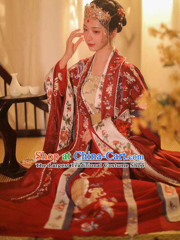 Traditional China Song Dynasty Wedding Historical Clothing Ancient Royal Princess Red Hanfu Dress Complete Set