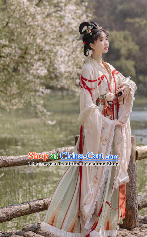 China Traditional Jin Dynasty Royal Princess Historical Clothing Ancient Flower Goddess Hanfu Dress Apparels