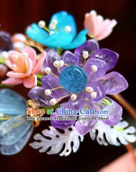 Chinese Traditional Hanfu Headdress Ancient Princess Amethyst Lotus Hairpin