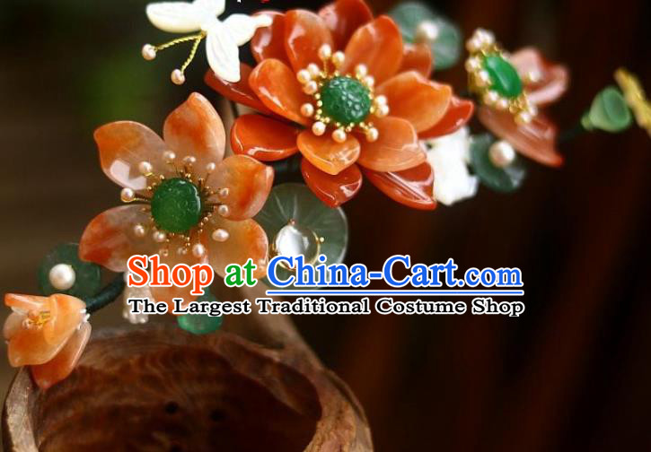 Chinese Ancient Queen Jade Hairpin Traditional Song Dynasty Empress Red Lotus Hair Crown