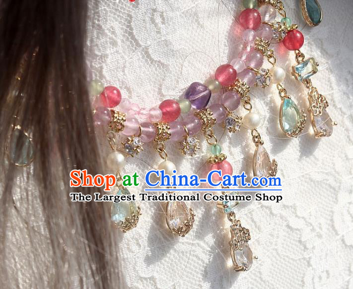 China Traditional Ming Dynasty Amethyst Necklace Handmade Ancient Princess Crystal Tassel Necklet Accessories