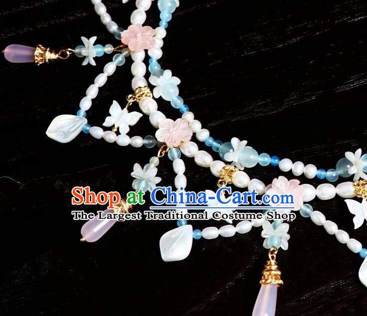 China Traditional Tang Dynasty Shell Butterfly Necklace Handmade Ancient Princess Tassel Necklet Accessories
