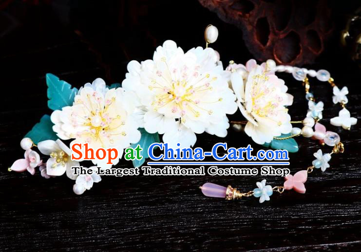 Chinese Ancient Princess Shell Peony Hairpin Traditional Song Dynasty Court Tassel Hair Stick