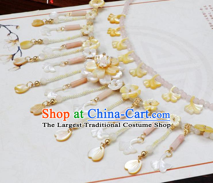 China Traditional Ming Dynasty Shell Flowers Necklace Handmade Ancient Princess Beads Tassel Necklet Accessories