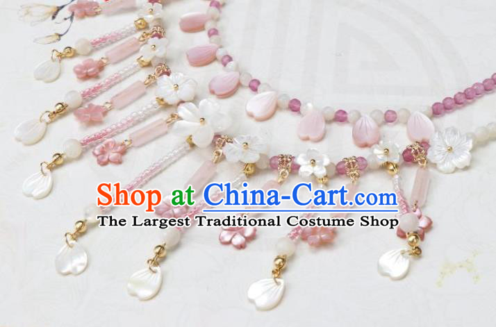 China Traditional Ming Dynasty Shell Petals Tassel Necklet Handmade Ancient Princess Sakura Necklace Accessories