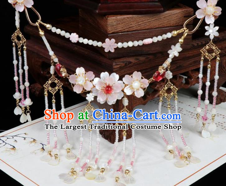 China Traditional Ming Dynasty Shell Petals Tassel Necklet Handmade Ancient Princess Sakura Necklace Accessories