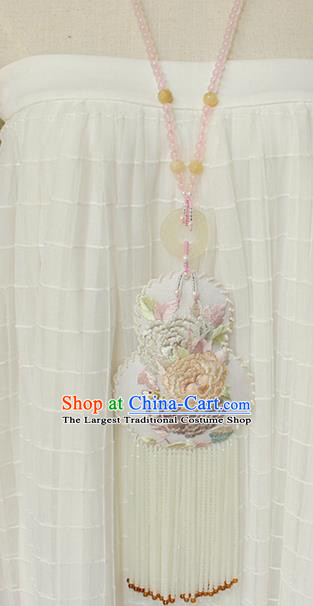 China Traditional Cheongsam Necklace Accessories Handmade Double Side Embroidered Gourd Tassel Necklet