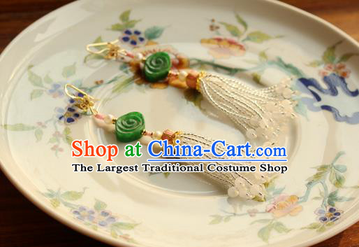 China Classical Cheongsam Jade Cloud Ear Jewelry Handmade National Pearls Tassel Earrings