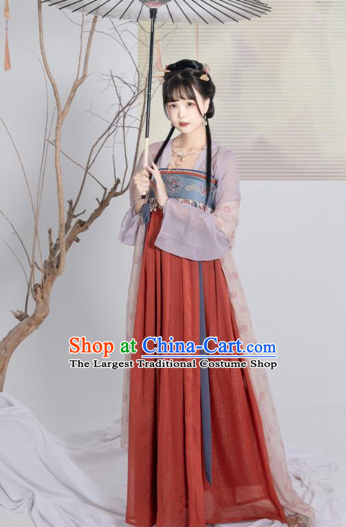 China Traditional Red Hanfu Dress Ancient Tang Dynasty Palace Princess Historical Clothing