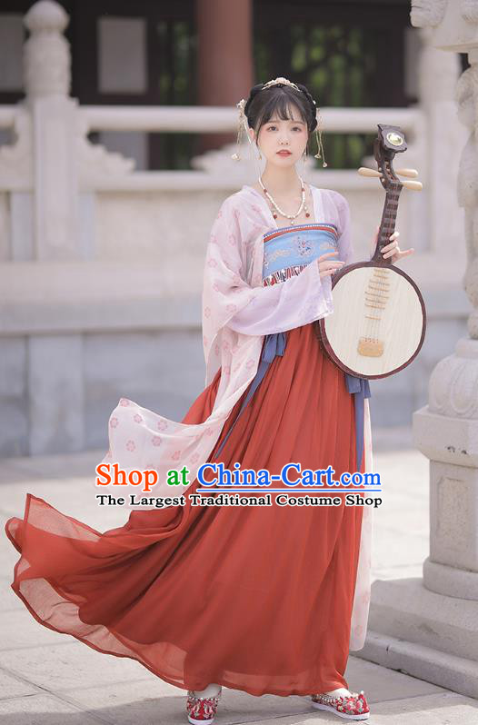 China Traditional Red Hanfu Dress Ancient Tang Dynasty Palace Princess Historical Clothing