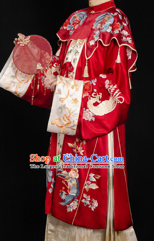 China Traditional Wedding Red Hanfu Dress Ancient Ming Dynasty Empress Embroidered Historical Clothing and Headdress Full Set