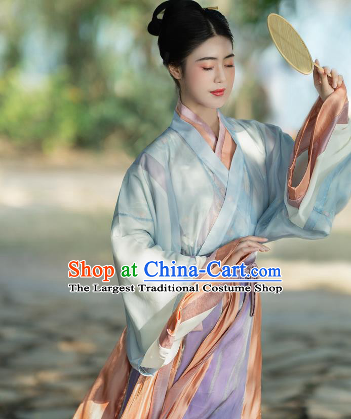 China Ancient Civilian Woman Hanfu Dress Traditional Jin Dynasty Young Lady Historical Costumes