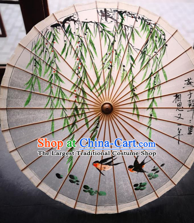 China Classical Dance Oil Paper Umbrella Traditional Hanfu Oilpaper Umbrella Hand Painting Willow Branch Umbrella
