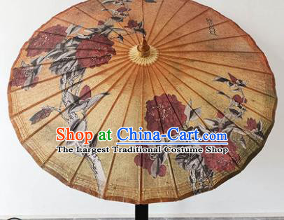 China Traditional Ginger Oilpaper Umbrella Craft Classical Dance Umbrella Hand Painting Peony Umbrella