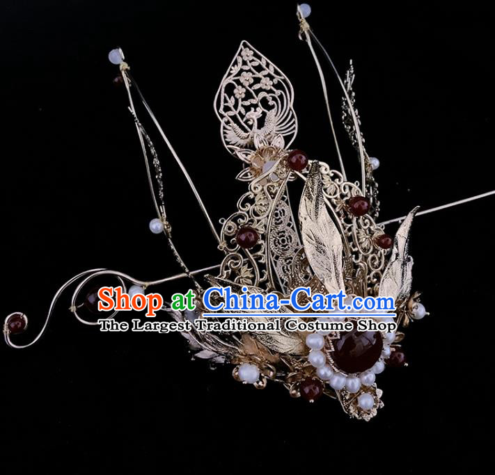 China Ancient Swordswoman Hair Accessories Handmade Traditional Ming Dynasty Princess Hair Crown and Hairpin