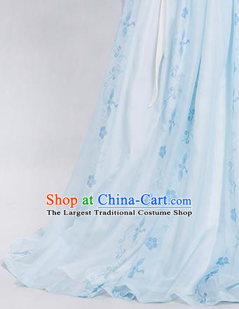 China Traditional Tang Dynasty Palace Lady Historical Clothing Ancient Court Beauty Blue Hanfu Dress
