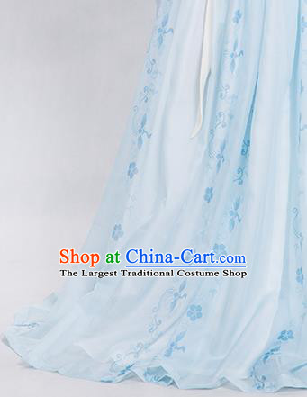 China Traditional Tang Dynasty Palace Lady Historical Clothing Ancient Court Beauty Blue Hanfu Dress