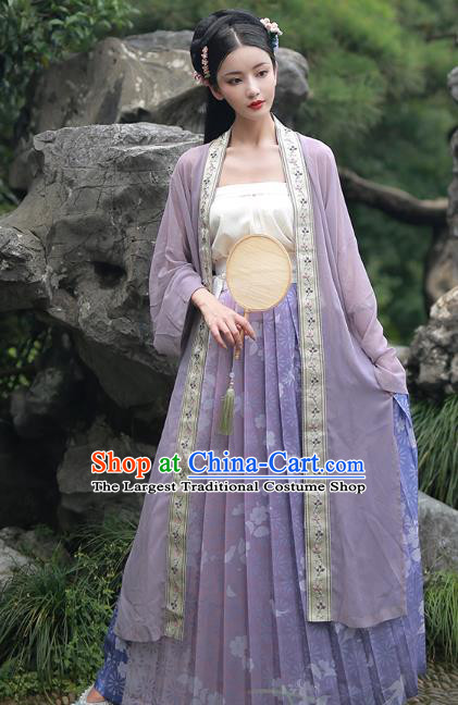 China Ancient Nobility Female Purple Hanfu Dress Clothing Traditional Song Dynasty Historical Costumes Full Set