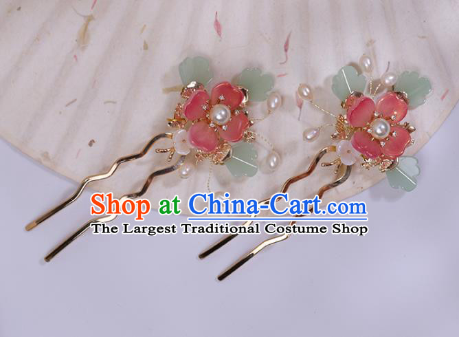 China Ancient Palace Lady Hairpin Traditional Ming Dynasty Princess Pink Peach Hair Stick