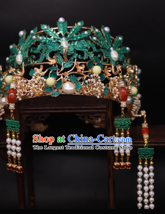 China Ancient Bride Tassel Phoenix Coronet Traditional Ming Dynasty Court Woman Wedding Hair Crown
