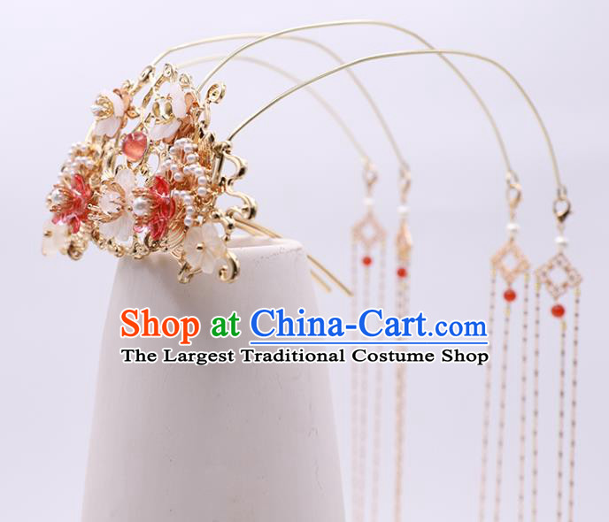 China Ancient Noble Lady Tassel Hairpin Traditional Ming Dynasty Princess Plum Hair Crown