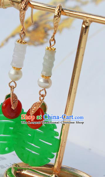 Chinese Traditional Wedding Cheongsam Jade Earrings Ancient Empress Pearl Ear Jewelry