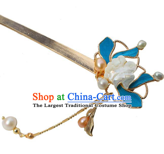 China Ancient Court Lady Shell Orchids Hairpin Traditional Ming Dynasty Imperial Concubine Tassel Hair Stick