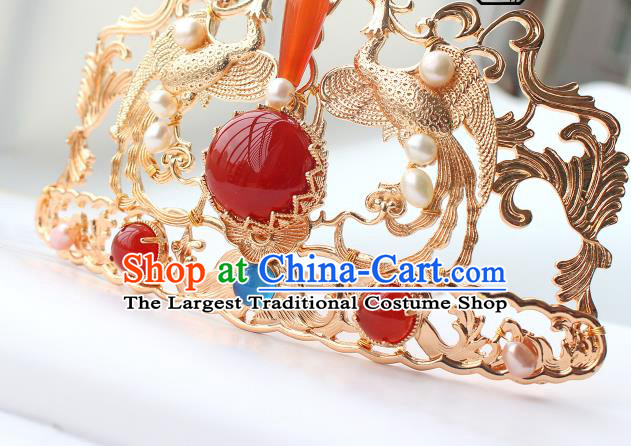 China Ancient Court Empress Hairpin Traditional Tang Dynasty Wedding Golden Phoenix Hair Crown