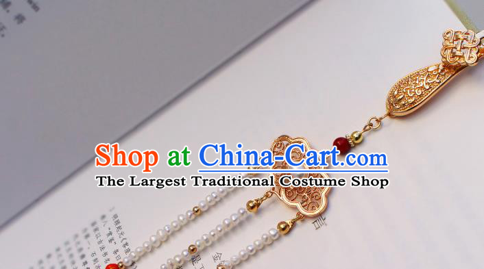 Chinese Traditional Qing Dynasty Pearls Tassel Pendant Ancient Imperial Concubine Brooch Accessories