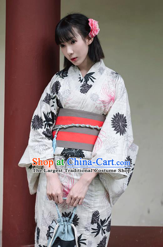 Japanese Traditional Ink Painting Chrysanthemum Yukata Dress Asian Japan Hanabi Taikai Kimono Costume