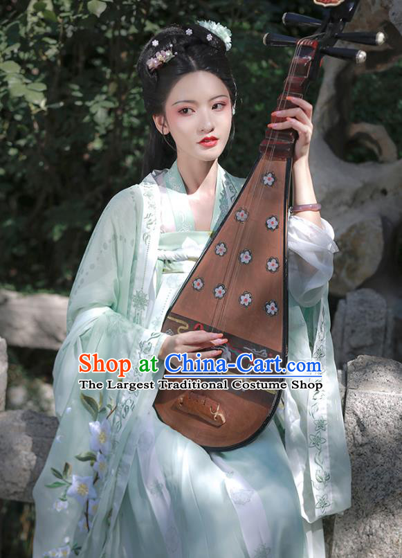 China Traditional Tang Dynasty Imperial Concubine Historical Clothing Ancient Court Beauty Green Hanfu Dress Complete Set