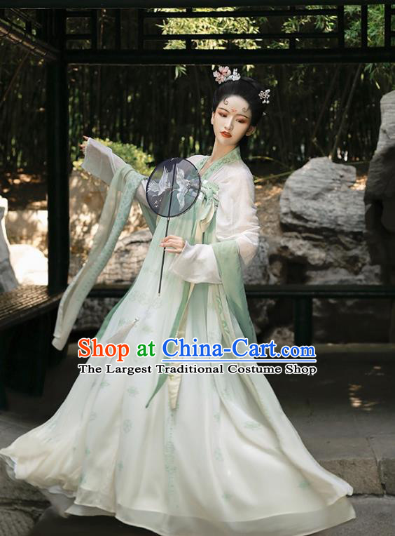 China Traditional Tang Dynasty Imperial Concubine Historical Clothing Ancient Court Beauty Green Hanfu Dress Complete Set