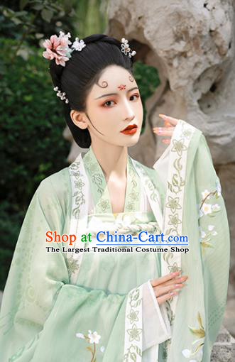 China Traditional Tang Dynasty Imperial Concubine Historical Clothing Ancient Court Beauty Green Hanfu Dress Complete Set