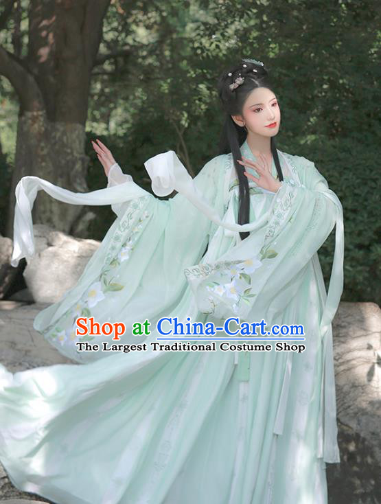 China Traditional Tang Dynasty Imperial Concubine Historical Clothing Ancient Court Beauty Green Hanfu Dress Complete Set