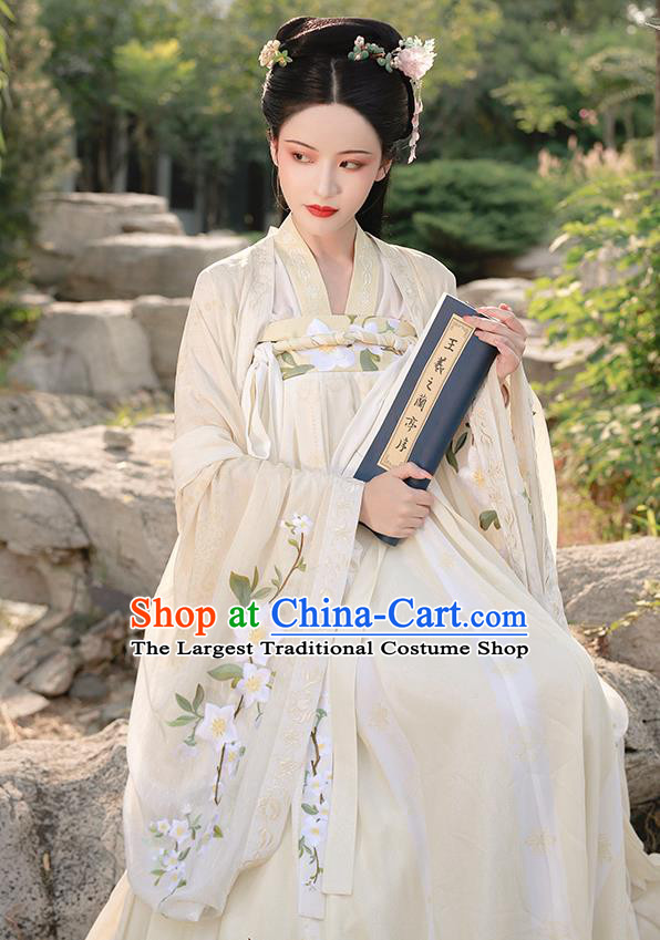 China Ancient Court Beauty Yellow Hanfu Dress Traditional Tang Dynasty Royal Princess Historical Clothing