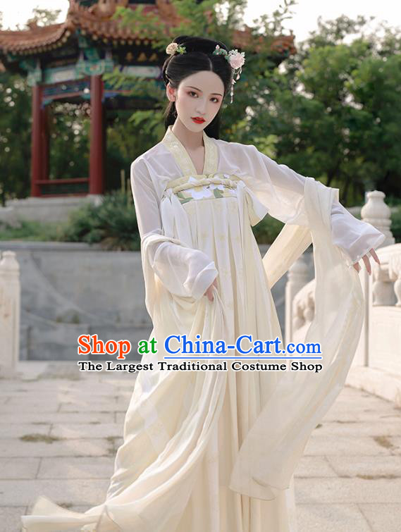 China Ancient Court Beauty Yellow Hanfu Dress Traditional Tang Dynasty Royal Princess Historical Clothing