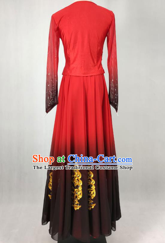 China Traditional Uyghur Nationality Stage Performance Clothing Xinjiang Ethnic Folk Dance Red Dress