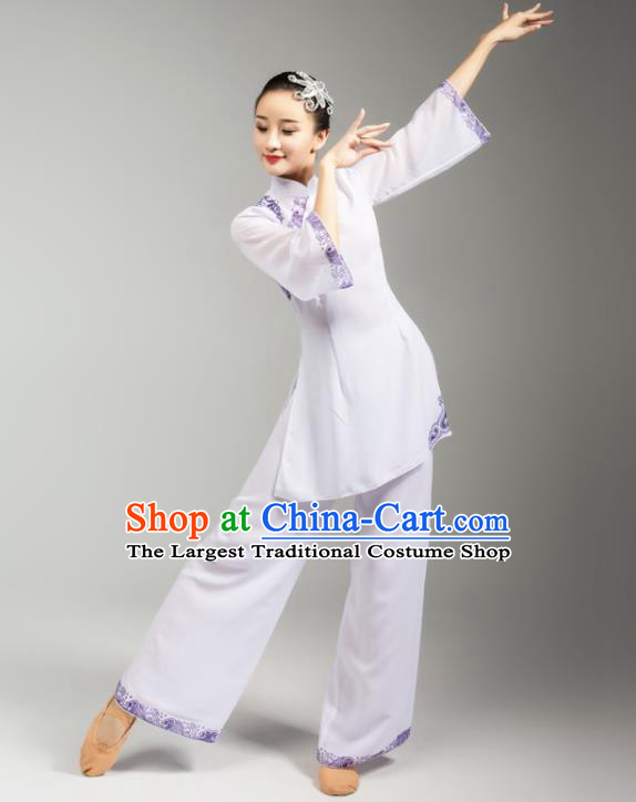 China Folk Dance White Uniforms Fan Dance Stage Performance Clothing