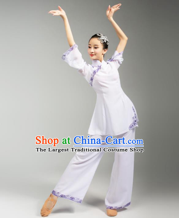 China Folk Dance White Uniforms Fan Dance Stage Performance Clothing
