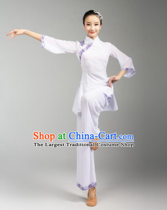 China Folk Dance White Uniforms Fan Dance Stage Performance Clothing