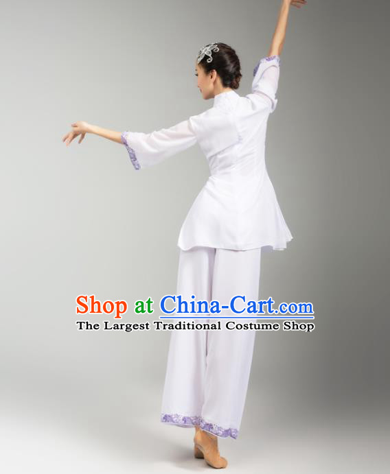 China Folk Dance White Uniforms Fan Dance Stage Performance Clothing