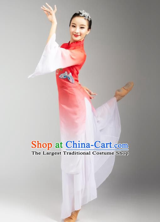 Chinese Traditional Stage Performance Costumes Classical Dance Embroidered Outfits Umbrella Dance Red Dress