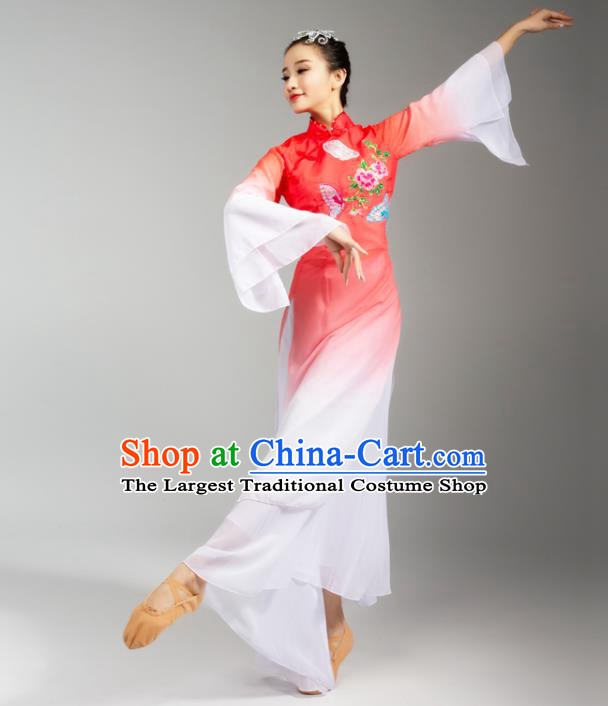 Chinese Traditional Stage Performance Costumes Classical Dance Embroidered Outfits Umbrella Dance Red Dress