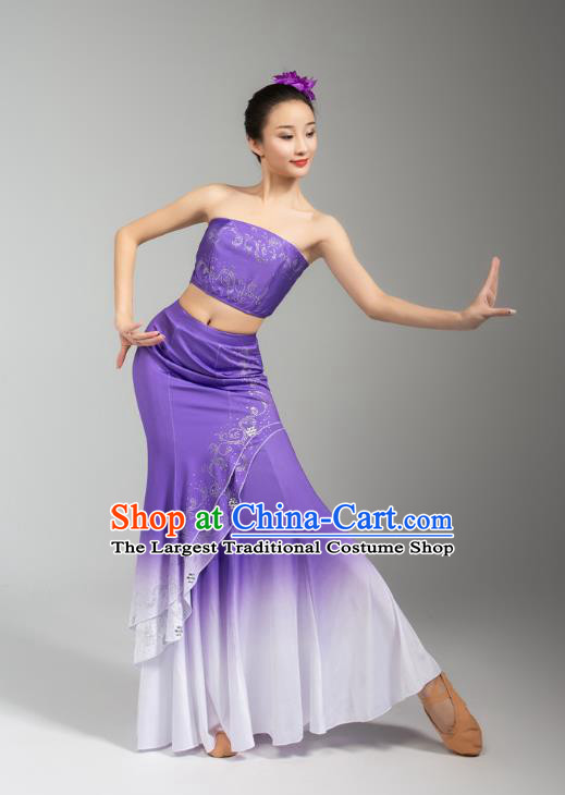 China Traditional Dai Nationality Woman Clothing Yunnan Ethnic Peacock Dance Purple Dress Outfits