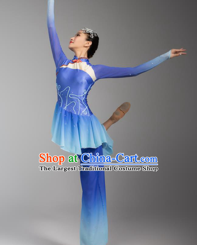 China Fan Dance Stage Performance Clothing Folk Dance Yangko Dance Royalblue Uniforms