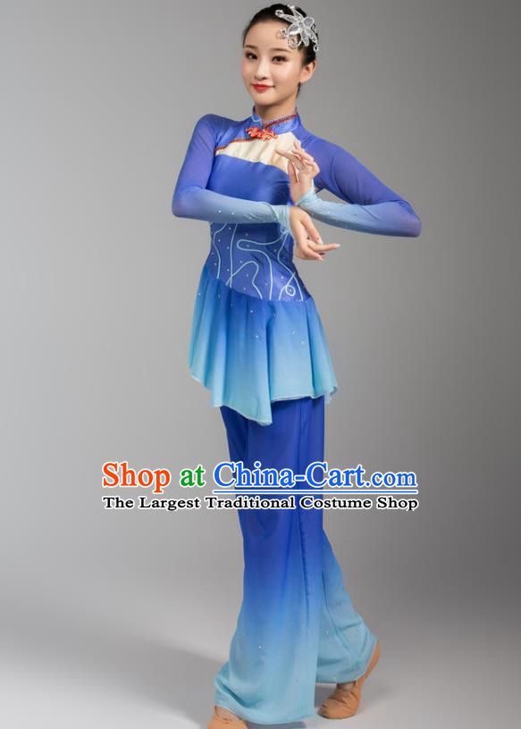 China Fan Dance Stage Performance Clothing Folk Dance Yangko Dance Royalblue Uniforms