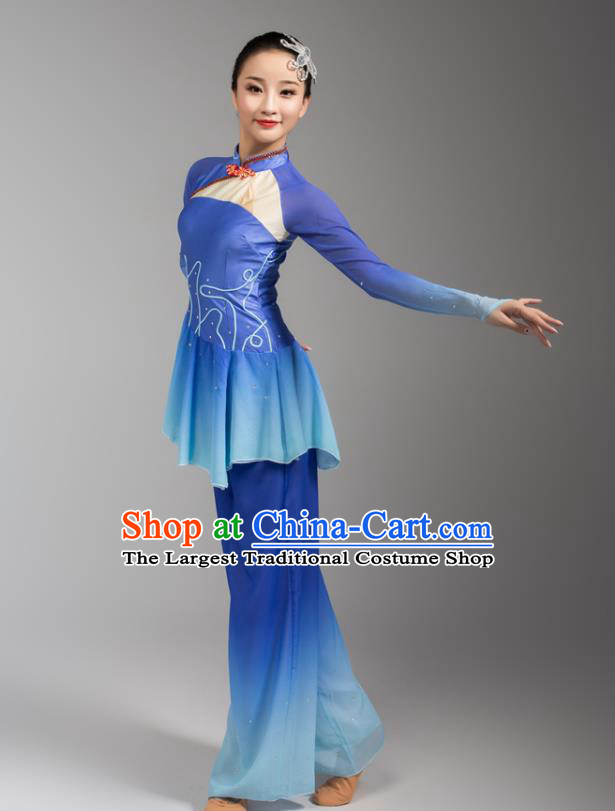 China Fan Dance Stage Performance Clothing Folk Dance Yangko Dance Royalblue Uniforms