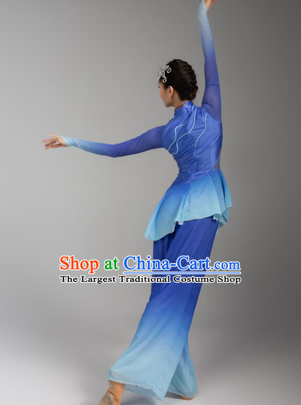 China Fan Dance Stage Performance Clothing Folk Dance Yangko Dance Royalblue Uniforms